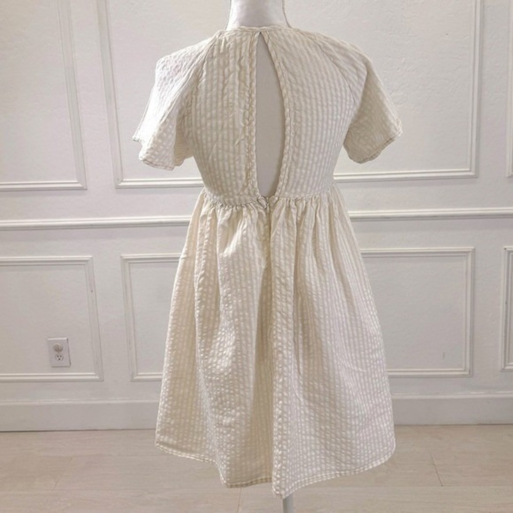 URBAN OUTFITTERS Cream Tan Gingham Puff Sleeve Square Neck Mini Dress Small - Picture 3 of 9